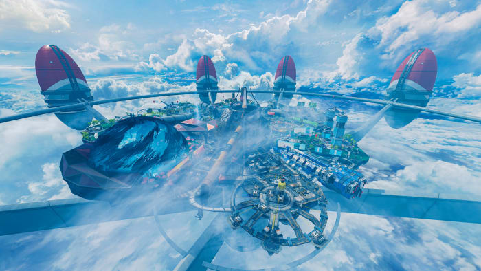 An aerial view of the Apex Legends map Olympus.